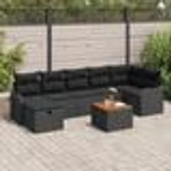 Ensemble de Canapé de Jardin 8 Pièces avec Coussins Noir Poly Rattan