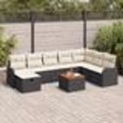 vidaXL Ensemble de canapé de jardin 9 pièces avec coussins en rotin poly noir