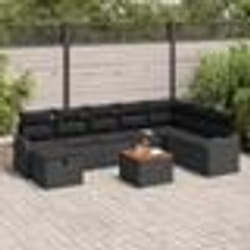 Ensemble de 9 pièces de canapés de jardin avec coussins en poly rattan noir