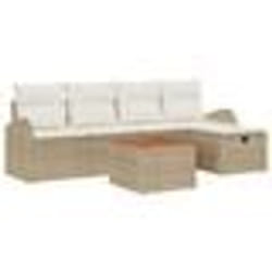 vidaXL Ensemble de canapé de jardin 6 pièces avec coussins beige en poly rotin