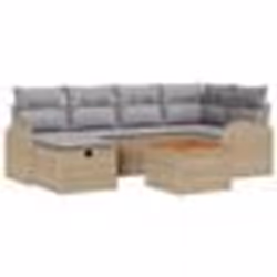 vidaXL Ensemble de Canapés de Jardin de 7 Pièces avec Coussins Beige Poly Rattan
