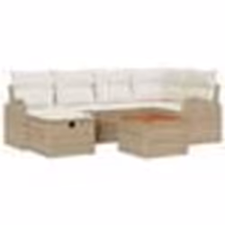 vidaXL Canapés de Jardin 7 Pièces avec Coussins Beige en Poly Rotin