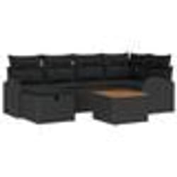 vidaXL Ensemble de canapé de jardin 7 pièces avec coussins Noir Rotin Synthétique