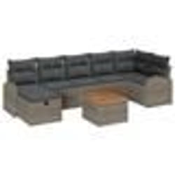 vidaXL Ensemble de Canapé de Jardin 8 Pièces Coussins Gris Rattan Poly