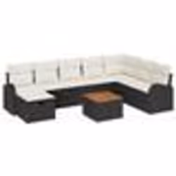 vidaXL Ensemble de Canapés de Jardin 9 Pièces avec Coussins Noir Poly Rattan