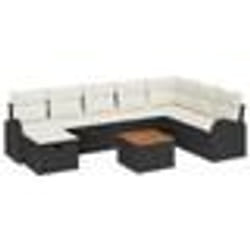 vidaXL Ensemble de Canapés de Jardin 9 Pièces avec Coussins Noir Poly Rattan