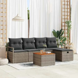 vidaXL Ensemble de canapé de jardin avec coussin 6 pcs Gris Poly rotin