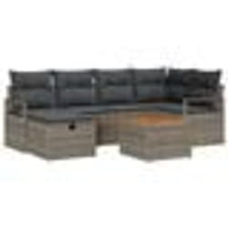 Ensemble de Canapé de Jardin 7 Pièces avec Coussins Gris Poly Rattan