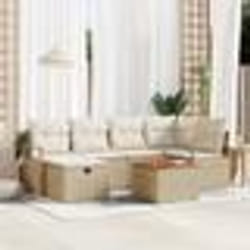 vidaXL Ensemble de Canapés de Jardin 7 Pièces avec Coussins Beige en Poly Rattan