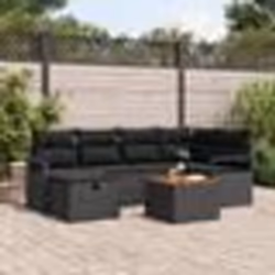 Ensemble de Canapés de Jardin 7 Pièces avec Coussins en Poly Rattan Noir
