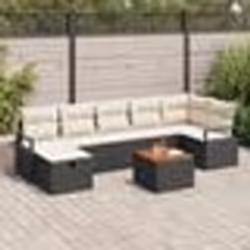 Ensemble de canapé de jardin 8 pièces avec coussins en polyrotin noir