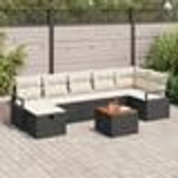 Ensemble de canapé de jardin 8 pièces avec coussins en polyrotin noir