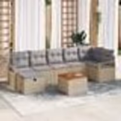 Ensemble de canapé de jardin 8 pièces avec coussins en rattan poly beige