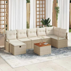 Ensemble de canapés de jardin 8 pièces avec coussins beige poly rattan