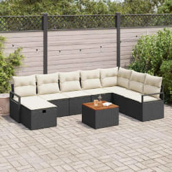 vidaXL Ensemble de canapé de jardin avec coussin 9 pcs Noir Poly rotin
