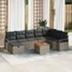 Ensemble de canapés de jardin 9 pièces avec coussins gris en rattan synthétique