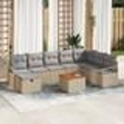Ensemble Canapé de Jardin 9 Pièces avec Coussins Beige Rattan Poly