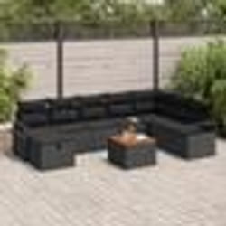 Ensemble de canapé de jardin de 9 pièces avec coussins en rotin poly noir