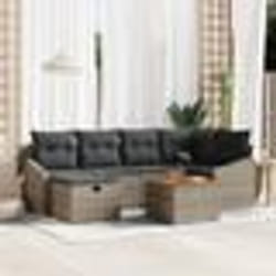 vidaXL Ensemble de Canapé de Jardin 7 Pièces avec Coussins Gris en Rattan Poly