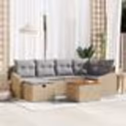 vidaXL Ensemble de Canapé de Jardin de 7 Pièces avec Coussins Beige Poly Rattan