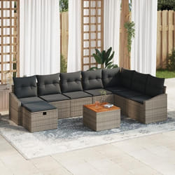 vidaXL Ensemble de salon de jardin 9 pièces avec coussins gris en poly rattan