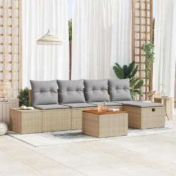vidaXL Ensemble de Canapés de Jardin 6 Pièces avec Coussins Beige Poly Rattan