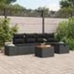 vidaXL Set de Canapé de Jardin de 6 Pièces avec Coussins en Poly Rattan Noir
