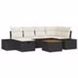 vidaXL Set de sofa de jardin de 7 pièces avec coussins Noir Poly Rattan