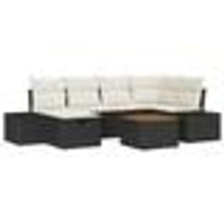 vidaXL Set de sofa de jardin de 7 pièces avec coussins Noir Poly Rattan