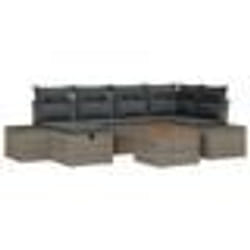 vidaXL Ensemble de sofa de jardin 7 pièces avec coussins Gris poly rattan