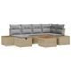 vidaXL Ensemble de sofa de jardin 7 pièces coussins Beige Poly Rattan