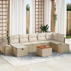 vidaXL Ensemble de canapé de jardin 8 pièces avec coussins Beige Poly Rattan
