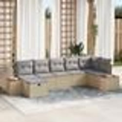 vidaXL Ensemble de Canapés de Jardin de 7 Pièces avec Coussins Beige en Poly Rattan