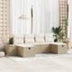 vidaXL Ensemble de Canapés de Jardin de 6 Pièces avec Coussins Beige Poly Rattan