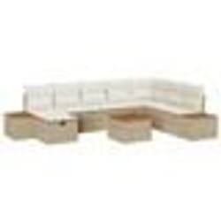 vidaXL Ensemble de Canapé de Jardin 9 Pièces avec Coussins Beige Rattan Poly