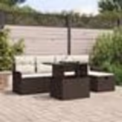 vidaXL Ensemble de canapé de jardin 6 pièces avec coussins marron en poly rattan