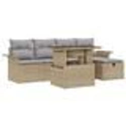 vidaXL Ensemble de Sofa de Jardin 6 Pièces avec Coussins Beige Poly Rotin