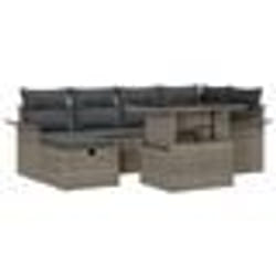 vidaXL Ensemble de Sofa de Jardin 7 Pièces avec Coussins Gris Poly Rattan