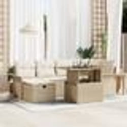 vidaXL Ensemble de canapés de jardin à 7 pièces avec coussins Beige Poly Rattan