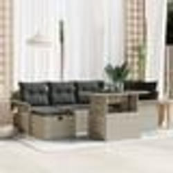 vidaXL Canapé de jardin 7 pièces avec coussins gris clair en rotin poly