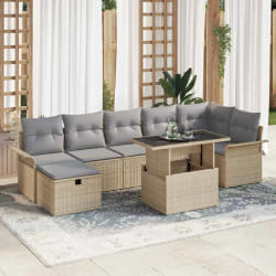 vidaXL Ensemble de canapé de jardin 8 pièces avec coussins Beige Poly Rotin