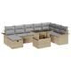 vidaXL Ensemble de 9 Canapés de Jardin avec Coussins Beige Poly Rotin