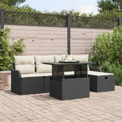 vidaXL Ensemble de canapé de jardin avec coussin 6 pcs Noir Poly rotin