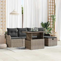 vidaXL Ensemble de canapé de jardin avec coussin 6 pcs Gris Poly rotin