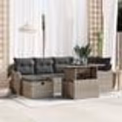 Ensemble de Canapé de Jardin de 7 Pièces avec Coussins Gris en Rattan Poly