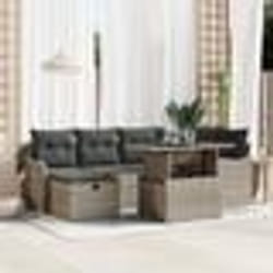 Ensemble de Canapé de Jardin de 7 Pièces avec Coussins Gris en Rattan Poly