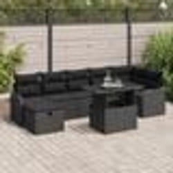 Ensemble de Canapé de Jardin 8 Pièces avec Coussins Noir Poly Rattan
