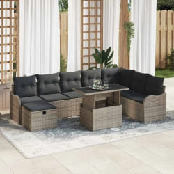 vidaXL Ensemble de canapé de jardin avec coussin 9 pcs Gris Poly rotin