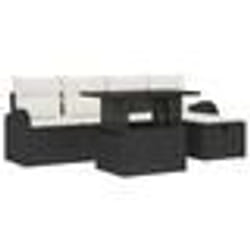 vidaXL Ensemble de Canapé de Jardin de 6 Pièces avec Coussins Rattan Noir Poly