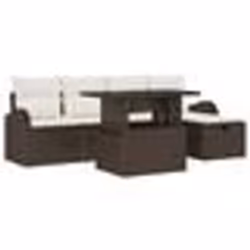 vidaXL Ensemble de canapé de jardin 6 pièces avec coussins marron en poly rattan